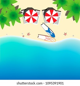 paradise beach for couple, top view, square formatl vector illustration