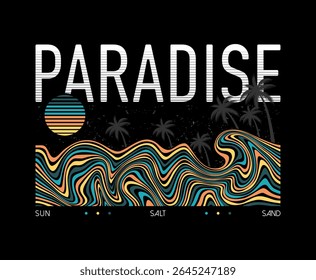 Paradise beach line art illustration, ready for print on paper poster, t-shirt and other uses.