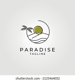 paradise or beach logo line art design illustration