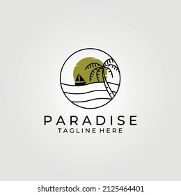 paradise beach logo line art design illustration