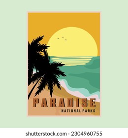 paradise beach national park vintage poster vector illustration design, tropical ocean poster background illustration design