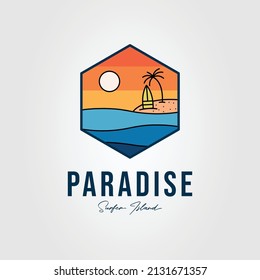 paradise beach or ocean sunset logo vector illustration design