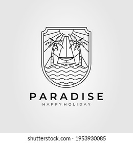 paradise, beach resort, and hammock line art logo template vector illustration design