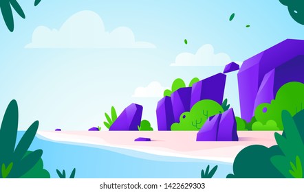 Paradise beach of Seychelles . Summer banner. Landscape illustration. Flat design
