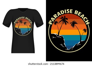 Paradise Beach Silhouette Vintage Retro T-Shirt Design