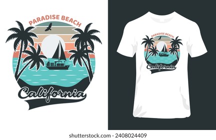Paradise beach verano california ilustración gráfica vectorial diseño de logotipo al aire libre para camiseta