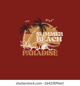 Paradise beach summer palm tree vector graphic