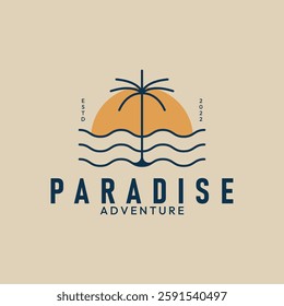 paradise beach sunset and palm tree logo design icon symbol vector illustration graphic template