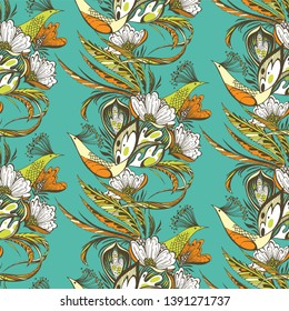 Paradise birds seamless eastern pattern