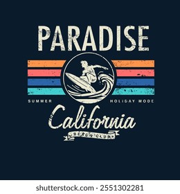 Paradise california Beach Club Surfista retro gráfico de impressão colorida