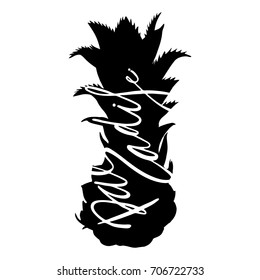 Paradise. Creative lettering quotes in the ananas shape. Vector illustration. For cards, posters, banners.