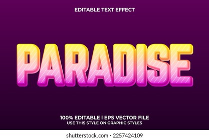 paradise editable text effect, lettering typography font style, trendy 3d text for tittle