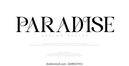 Paradise Elegante alfabeto moderno letras fonte logotipo. Tipografia de luxo clássico lettering serif italic fontes casamento vintage retro logos. ilustração vetorial 
