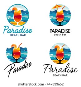 Paradise Emblem. Vector Logo Design Of The Beach Bar, Resorts, Beaches.