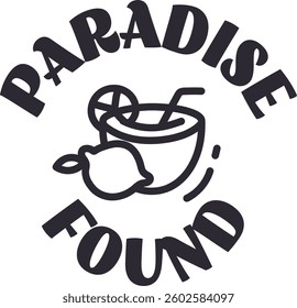 Paradise Found Summer Badge Doodle Vector Illustration
