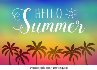 Paradise holidays - shiny poster with palm trees. Vector.