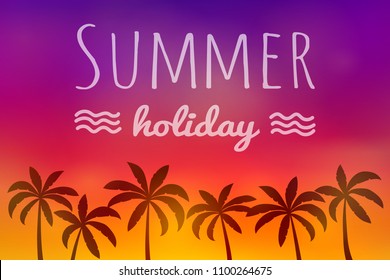 Paradise holidays - shiny poster with palm trees. Vector.