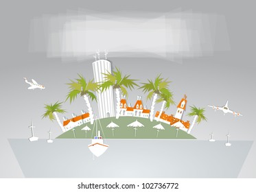Paradise hotel travel background "White city" collection