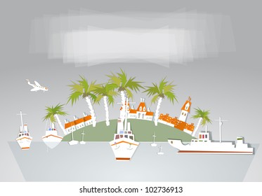 Paradise hotel travel background "White city" collection