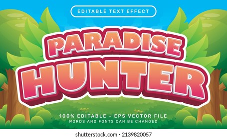 paradise hunter 3d text effect and editable text effect with leaf illustration