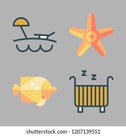 paradise icon set. vector set about beach, cradle and starfish icons set.