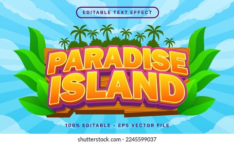 paradise island 3d text effect and editable text effect with wood and nature illustration