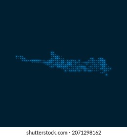 Paradise Island dotted glowing map. Shape of the island with blue bright bulbs. Vector illustration.