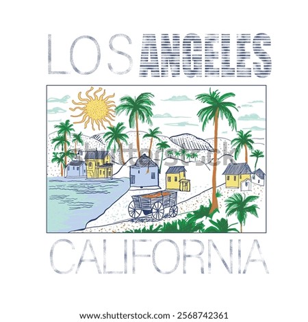 Paradise island. hand drawn island. beach resort. . graphic design. print design. girls graphic. women's men's fashion. wall art.