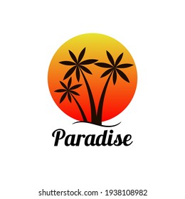 Paradise island hand written lettering tee print. Retro vintage tee print. Dark background. Vector illustration.