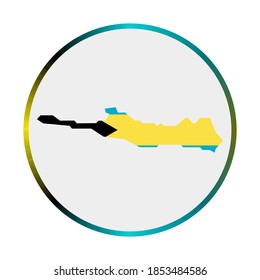 Paradise Island icon. Shape of the island with Paradise flag. Round sign with flag colors gradient ring. Vibrant vector illustration.