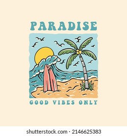 Paradise Island Illustration Design Vintage