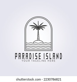 paradise island line art coconut tree logo vector illustration design graphic