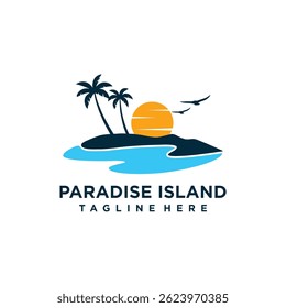 Paradise island logo template vector design with palm tree. Art design for print, t-shirt print, poster, cover and advertisement