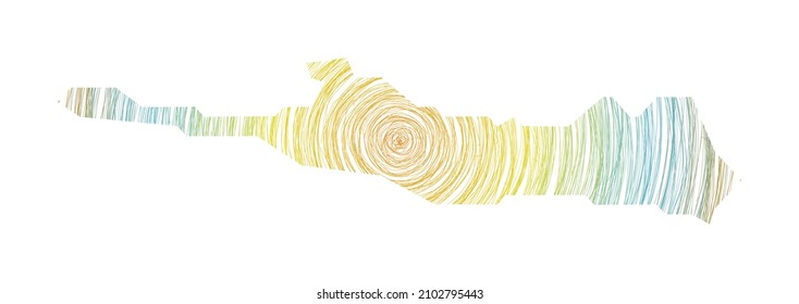 Mapa de la Isla Paraíso lleno de círculos concéntricos. Esbozar círculos de estilo en forma de la isla. Ilustración vectorial.