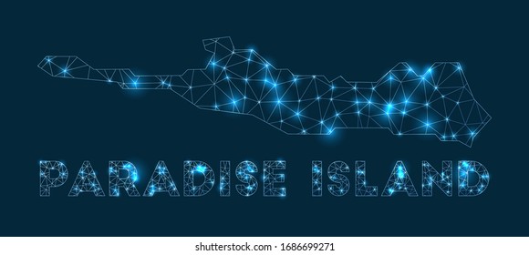 Paradise Island Netzwerkkarte. Abstrakte geometrische Karte der Insel. Internetanschlüsse und Telekommunikation. Schöne Vektorillustration.