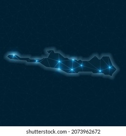Paradise Island network map. Abstract geometric map of the island. Digital connections and telecommunication design. Glowing internet network. Creative vector illustration.