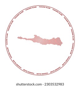 Paradise Island round logo. Digital style shape of Paradise Island in dotted circle with the name. Tech icon with gradient dots. Charming vector illustration.