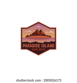 Paradise island sea ocean badge patch sticker logo illustration,editable text