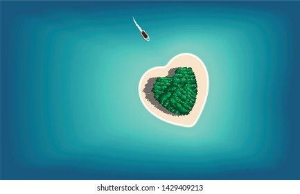 Paradise Island in the shape of a heart. Vector file