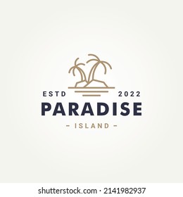 paradise Insel einfache Linie Art Badge Logo Vorlage Vektorgrafik Design. Minimalistische, elegante Strandinsel mit Logo-Konzept für Pinien