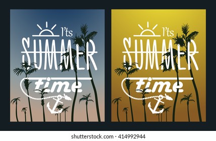 Paradise Island-Palm Tree Sunset. summer poster set