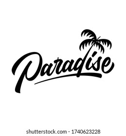 paradise lettering vector and coconut tree. lettering black