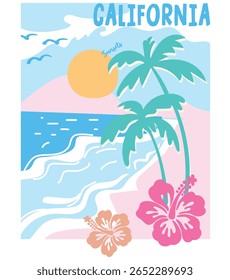 Paradise life abstract artwork. Abstract palm tree art. Summer good vibes vector graphic design for apparel, stickers, posters, background and others. Live in the sunshine girls graphics, summer.