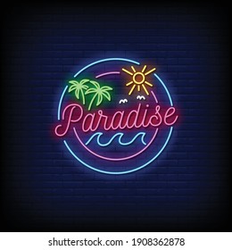 Paradise Logo Neon Signs Style Text Vector