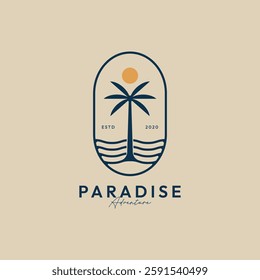 paradise logo and palm tree , sun logo vector illustration design template