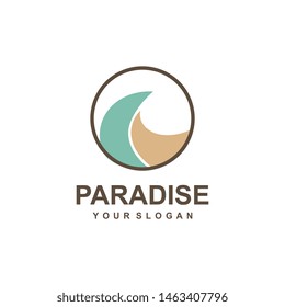 Paradise logo template, beach summer, vacation vector