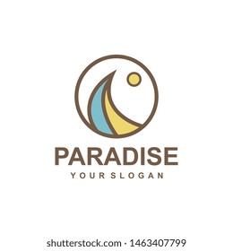 Paradise logo template, beach summer, vacation vector