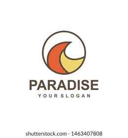 Paradise logo template, beach summer, vacation vector