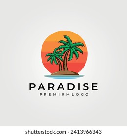 Logo des Paradieses, Vektorgrafik-Design, Logo-Singen der Palme und Symbol