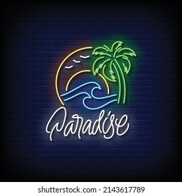 Paradise Neon Signs Style Text Vector